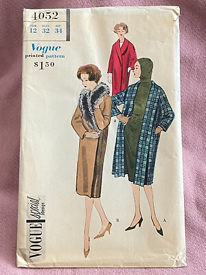 #ad Vintage 1959 VOGUE Sewing PATTERN Coat 4052 sz 12 32 bust Cut