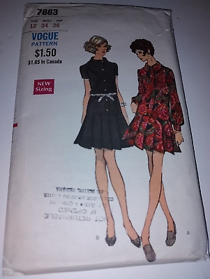 #ad UNCUT Vintage VOGUE Pattern 7663 Misses#x27; One Piece Dress Size 12 Bust 34 Hip 36