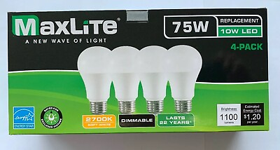 #ad 4 Maxlite Dimmable LED Soft White Light Bulb 10 Watt 75 Watt replacement 2700k