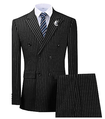 #ad Men Suits Regular Fit Striped Stripes Double Breasted Blazer Business Wedding