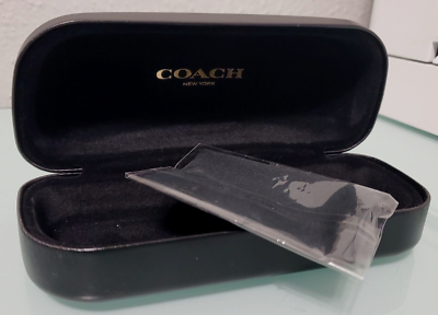 #ad Coach Black Leather Hard Clam Shell MEDIUM Sunglass CaseCleaning Cloth
