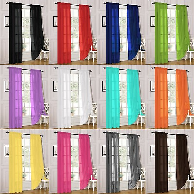 #ad 2 Piece Sheer Voile Rod Pocket Window Panel Curtain Drapes Many Sizes amp; Colors