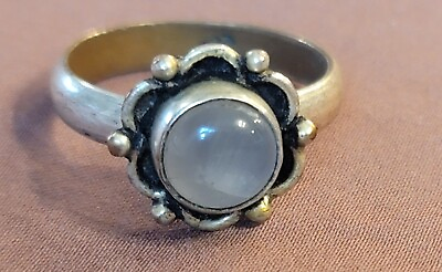 #ad Womens Sterling Silver Ring 9.5 W quot;Moonstonequot; Like Round Opaque Stone Goth Punk