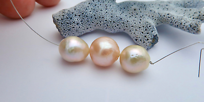 #ad 3pc RARE HIGH QUALITY JAPAN NATURAL APRICOT PINK COLORFUL KASUMI CULTURED PEARLS
