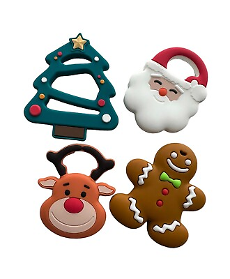 #ad Baby Teether Christmas Pack of 4 Santa Reindeer X#x27;mas Tree Gingerbread Man