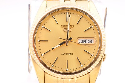 #ad Seiko 5 Automatic Watch Sports Datejust Model 7S26 0500 Gold White Rare Japan.