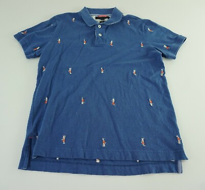 #ad Tommy Hilfiger Men Polo Medium Blue Slim Fit Short Sleeve Hula Girl Embroidered