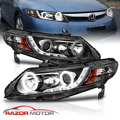 #ad For 2006 2011 Honda Civic Sedan Black LED Projector Headlights