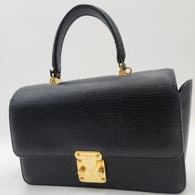 #ad Authentic FENDI stylish handbag gold hardware leather dark blue from japan