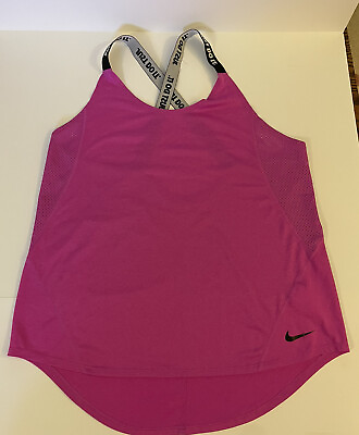 #ad Nike Drifit Racer back Logo Tank Top With Side Ventilation Purple Workout Womens
