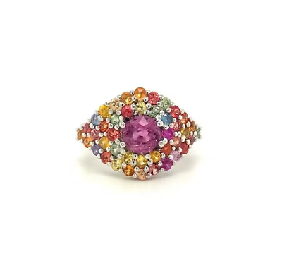#ad 3.64 Ct Natural Multi Sapphire Cluster Handmade Chunky 925 Sterling Silver Ring