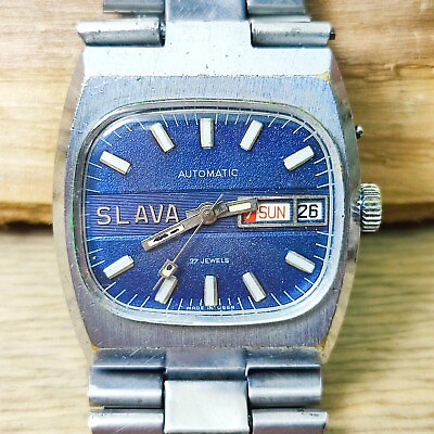 #ad ⭐Rare VINTAGE Soviet mens wrist watch SLAVA Tank Automatic 27jewls made in USSR#