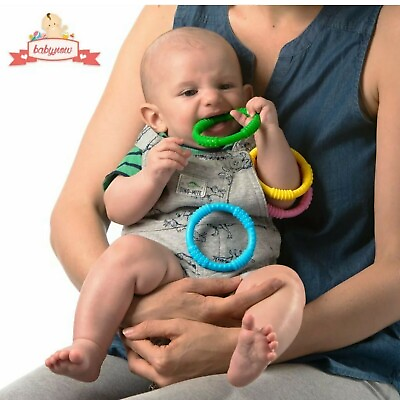 #ad Teething Rings Baby Teether Ring Sensory Toddler Pacifier 4 PACK