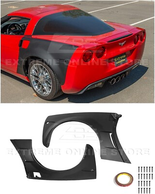 #ad For 05 13 Corvette C6 ZR1 Style Matte Black Rear Side Wide Body Fender Pair