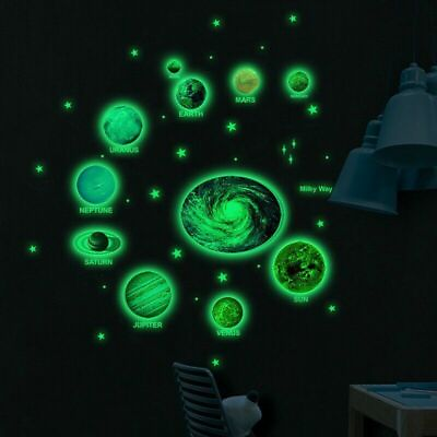 #ad 3D Luminous Moon Earth Space Planets Star Wall Stickers Fluorescent Glow Rooms