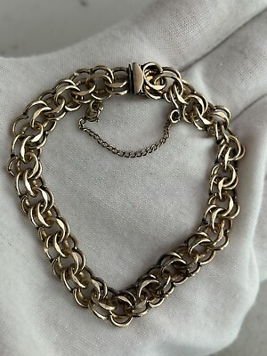#ad Vintage 12K GF 10mm Wide Double Link Charm Bracelet Safety Chain JB 14.1 Grams