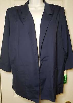 #ad Womens Barclay Square Size 16 Blue Open Front Jacket Blazer