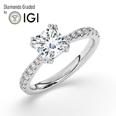#ad IGI 2CT Solitaire Lab Grown Princess Diamond Engagement Ring 18K White Gold $1894.30