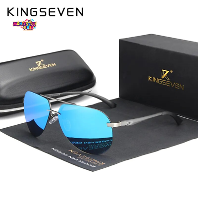 #ad Kingseven Aluminum Magnesium Polarized Rimless Lens Sunglasses Retro Eyewear