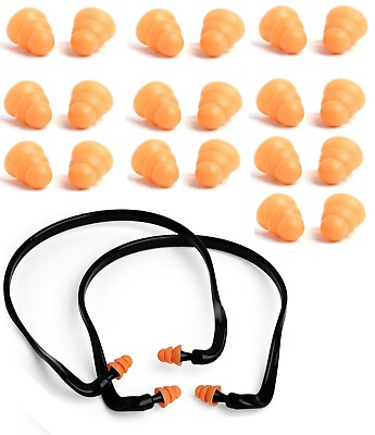 #ad 2 Pairs Banded Ear Plugs 10 Pairs Soft Silicone Replacement Pods Reusable