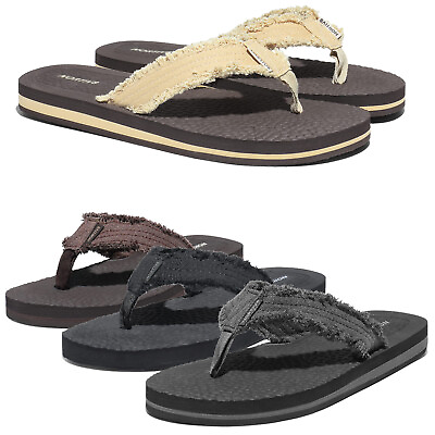 #ad Men Flip Flops Beach Sandals Canvas Lightweight EVA Sole Comfort Thongs Sandals