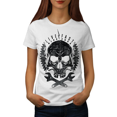 #ad Wellcoda Skull Head Ride Biker Womens T shirt Motor Casual Design Printed Tee