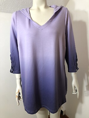 #ad Avenue New Womens 14 16 Lilac Ombre Hooded Knit Top 3 4 Sleeves Lattice Detail