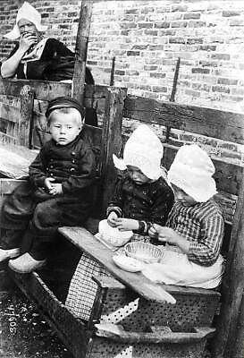 #ad Holland Fisherman s family Children girls help with household 1910 Old Photo