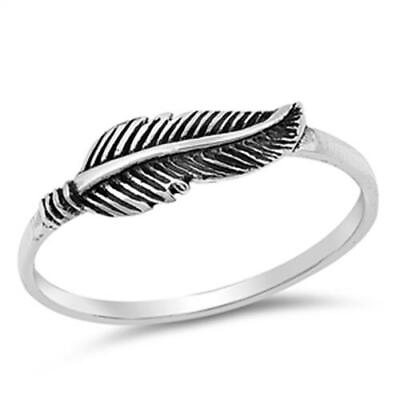 #ad 925 Sterling Silver Feather Fashion Ring New Size 4 10