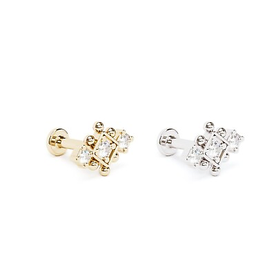 #ad 14K REAL Solid Gold Diamond Geometric Stud Helix Cartilage Conch Piercing 16G