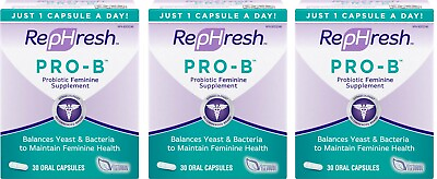 #ad PACK OF 3 Rephresh Pro B Probiotic Feminine Supplement 30 Capsules **Exp 3 24** $29.99