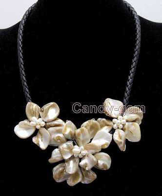 #ad Baroque White Shell Flower amp; Pearl Pendant Necklace for Women Rope 18#x27;#x27; Chokers