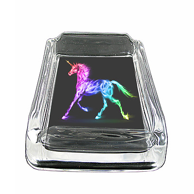 #ad Unicorns D11 Glass Square Ashtray 4quot; x 3quot; Smoking Cigarette Mythical Creature