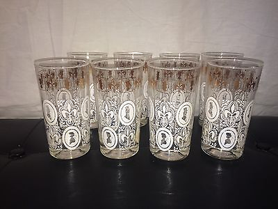#ad Lot of 8 Mid Century Gold amp; White Silhouette Glasses Victorian Design Vintage