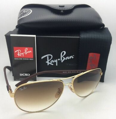 #ad RAY BAN Sunglasses TECH SERIES RB 8313 001 51 Gold Carbon Fiber Aviator w Brown