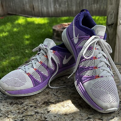 #ad Nike Womens Fly Knit Lunar 2 Athletic Running Shoes Purple Gray Size 9.5 620658
