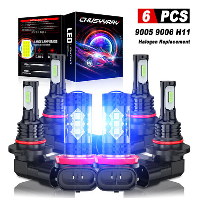 #ad 9005 9006 H11 LED Combo Headlight Fog Light Kit High Low Beam Bulbs 8000K Blue