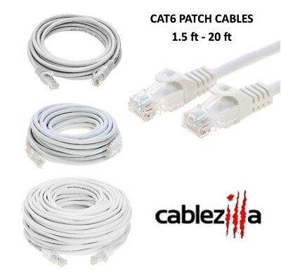 #ad Cat6 White Patch Cord Network Cable Ethernet LAN RJ45 UTP 1.5FT 20FT Multi LOT
