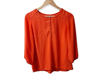 #ad Skies Are Blue Size Small Women#x27;s Deep Orange 3 4 Sleeves Blouse Pre Owned