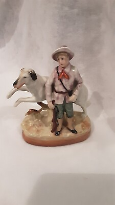 #ad Vintage Figurine. Marked Germany Boy And Dog.