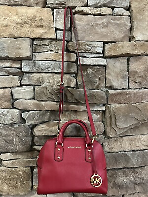 #ad Michael Kors Sandrine Saffiano Leather Satchel Handbag Shoulder Bag Scarlet Red