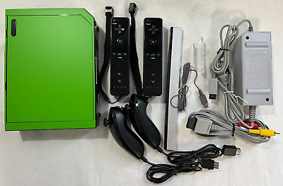 #ad CUSTOM GREEN Nintendo Wii Video Game System Console 2 REMOTE Accessories Bundle
