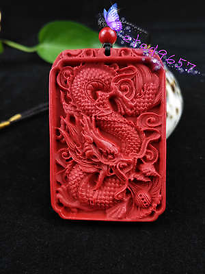 #ad Chinese Natural Red Organic Cinnabar Dragon Necklace Pendant Lucky Amulet Hot
