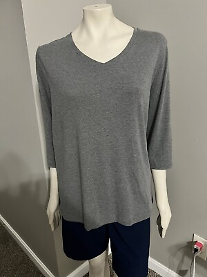 #ad St John’s Bay 3 4 Sleeve V neck Gray Stretch Pullover NWOT Shirt Size 1X Plus
