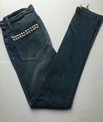 #ad Blank NYC Womens Blue Studded Blue Zip Ankle Skinny Jeans BL9