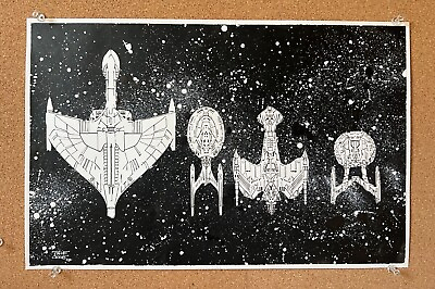#ad Star Trek Fleet of Star Ships Original Fan Art 11 x 17quot; Ink Drawing