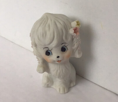 #ad Vintage Figurine Miniature Dog Porcelain With Flowers 2quot;