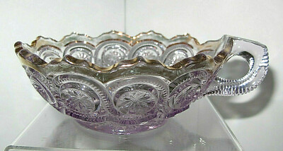 #ad Antique Sun Purple US Glass Co #15092 quot;Stars in Bull#x27;s Eyequot; Nappy Bowl 5.5quot; Dia