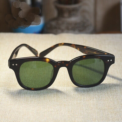 #ad Retro Japan handmade sunglasses acetate tortoise frame green glass lens UV400