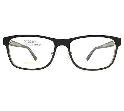 #ad Gucci Eyeglasses Frames GG0317OZ 001 Black Gold Rectangular Full 56 17 145